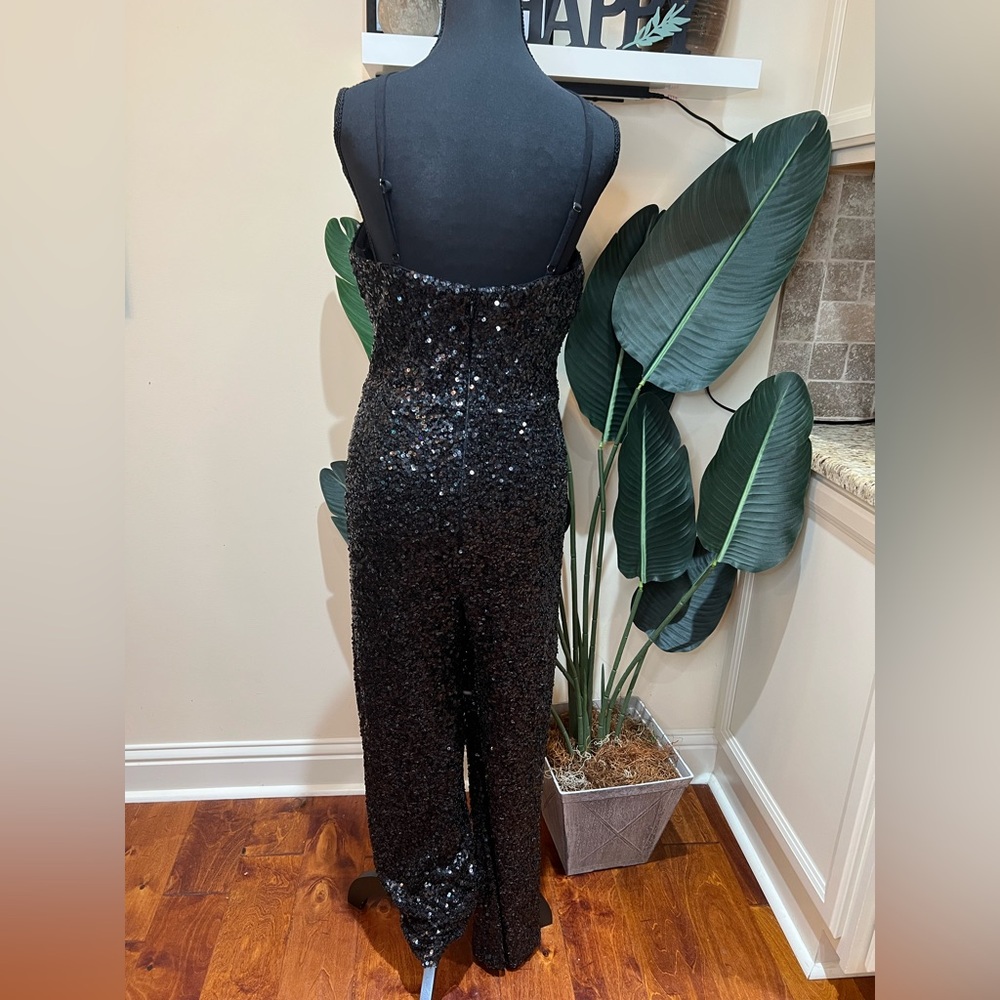 Dress the Population Darian Sequins Halter Black Jumpsuit Medium - Picture 9 of 9